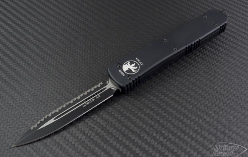 Microtech Knives Ultratech D/E Automatic OTF D/A Knife (3.44in Black Serr ELMAX) VNT-0127 - Front