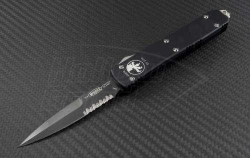 Microtech Knives Ultratech D/E Automatic OTF D/A Knife (3.44in DLC Part Serr ELMAX) 120-2 - Front