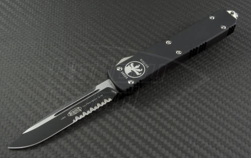 Microtech Knives Ultratech S/E Automatic OTF D/A Knife (3.44in Black Part Serr ELMAX) 121-2C - Front