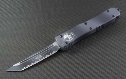 Microtech Knives Urban Camo Ultratech T/E Automatic OTF D/A Knife (3.44in Black Serr ELMAX) 123-3UC - Front