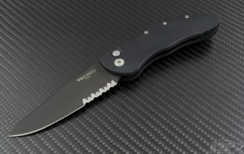 Pro-Tech DORU S/E Automatic Folder S/A Knife (3.5in Black Part Serr 154-CM) PT-2016 - Front