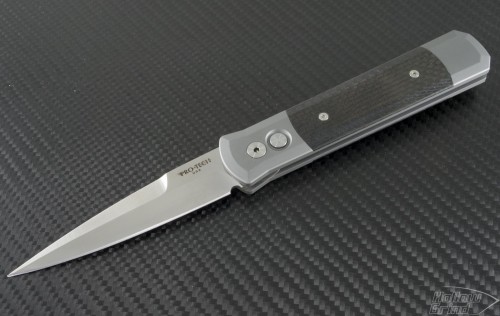 Pro-Tech Metal 900 S/E Automatic Folder S/A Knife (4in Satin Plain 154-CM) PT-900-CF - Front