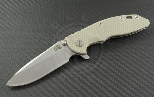 Rick Hinderer XM-18 S/E Flipper Knife (3.5in Stonewashed Plain CMP20CV) RH-XM1835-SL-TAN - Front