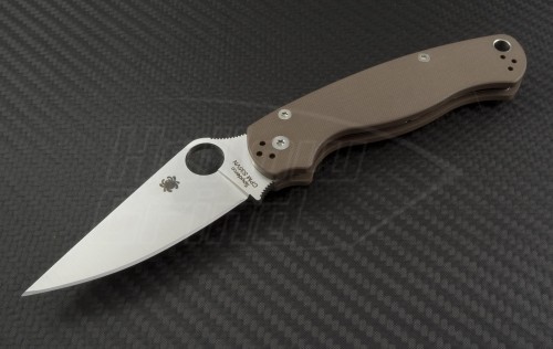 Spyderco Brown Paramilitary 2 S/E Folder Knife (3.44in Satin Plain S35-VN) SPY-C81GPBN2 - Front