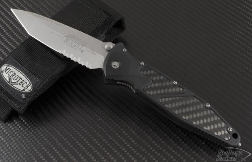 Microtech Knives Socom Elite T/E Folder Knife (4in Stonewashed Part Serr S35-VN) 161-11 - Front