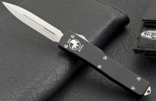 Microtech Knives UTX-70 D/E Automatic OTF D/A Knife (2.41in Bead Blasted Plain ELMAX) 147-7 - Front