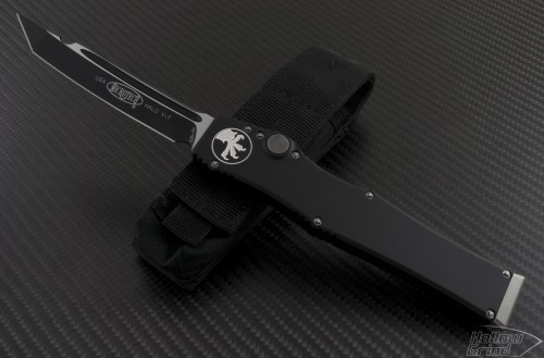 Microtech Knives Halo V T/E Automatic OTF S/A Knife (4.6in Black Plain S35-VN) 150-1-2012 - Front