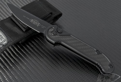 (#135-1TCF) Microtech LUDT Black Tactical Plain w/ Carbon Fiber - Front