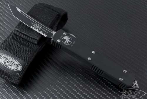 Microtech Knives Ultratech T/E Automatic OTF D/A Knife (3.44in Black Part Serr S35-VN) 123-2-2012 - Front
