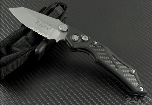 Microtech Knives Select-Fire S/E Automatic Folder S/A Knife (3.73in Stonewashed Part Serr S35-VN) 128-11 - Front