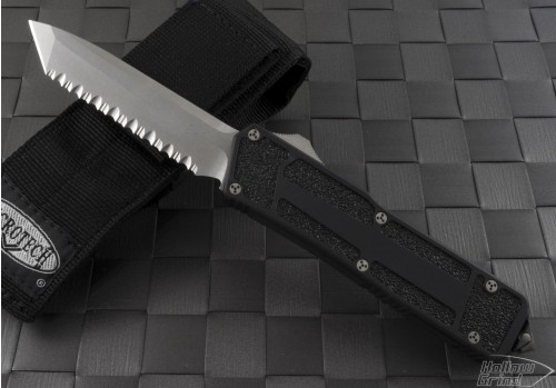 Microtech Knives Scarab T/E Automatic OTF D/A Knife (3.44in Stonewashed Serr) VNT-0070 - Front