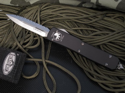 Microtech Knives Ultratech D/E Automatic OTF D/A Knife (3.44in Stonewashed Serr S35-VN) 122-12-2012 - Front