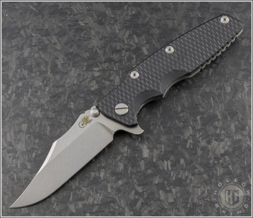 (#RH-EK35-B-01) Rick Hinderer Knives Eklipse 3.5" (Tri-Way) Bowie - Stonewash - Black G10 - Front