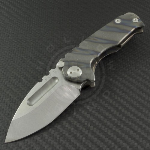 Medford Knife & Tool Flamed Ti Micro Praetorian Drop Point Folder (2.8in Tumbled Plain D2) MKT-MPrat-001 - Front