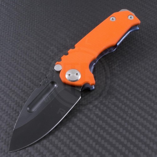 Medford Knife & Tool Orange Micro Praetorian Drop Point Folder (2.8in Black Plain S35-VN) MKT-MPrag-005 - Front
