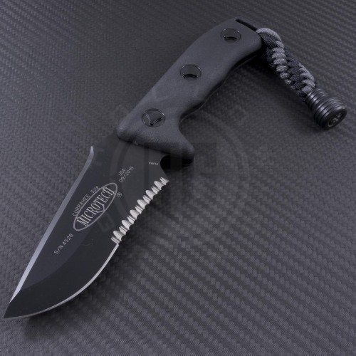 Microtech Knives Currahee S/E Fixed Knife (4.48in Black Part Serr ELMAX) 102-2BL - Front