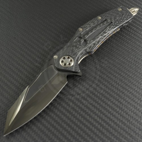 Microtech Knives Custom Carbon Fiber Matrix S/E Flipper Knife (3.75in DLC Plain ELMAX) VNT-0146 - Front