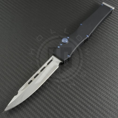 Microtech Knives Custom Halo V Spear Point Automatic OTF S/A Knife (4.25in Mirror Polished Plain ELMAX) MTC-0042 - Front