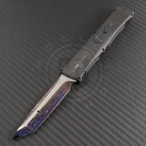 Microtech Knives Custom Vulcan T/E Automatic OTF S/A Knife (3.25in Damascus Plain ) VNT-0144 - Front