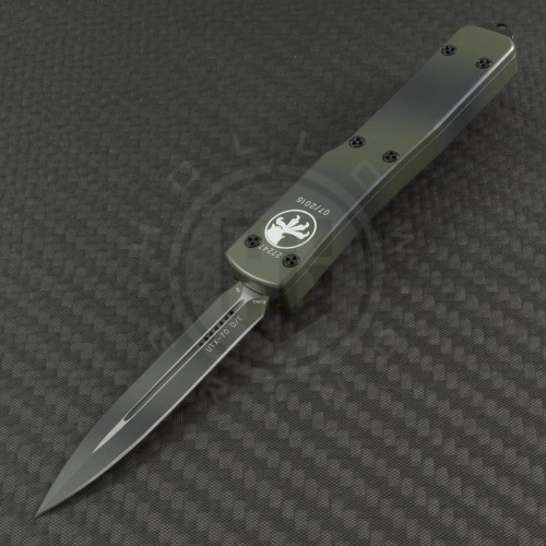 Microtech Knives Green Camo UTX-70 D/E Automatic OTF D/A Knife (2.41in Color Coated Plain ELMAX) 147-1GC - Front