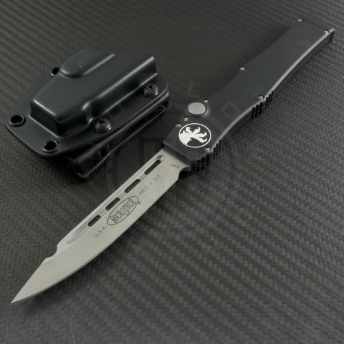 Microtech Knives Halo V S/E Automatic OTF S/A Knife (4.6in Satin Plain ELMAX) CMT-0002 - Front