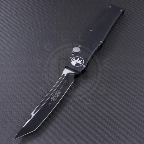 Microtech Knives Halo V T/E Automatic OTF S/A Knife (4.6in Black Plain ELMAX) 150-1 - Front