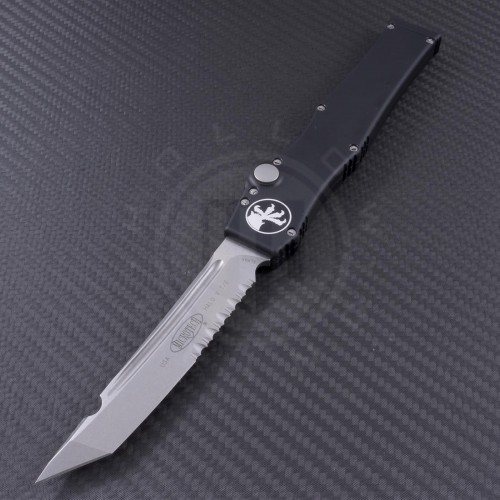 Microtech Knives Halo V T/E Automatic OTF S/A Knife (4.6in Stonewashed Part Serr ELMAX) 150-11 - Front