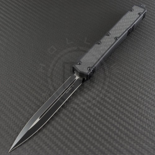Microtech Knives Makora II D/E Automatic OTF D/A Knife (4.4in Black Plain ELMAX) 106-1T - Front