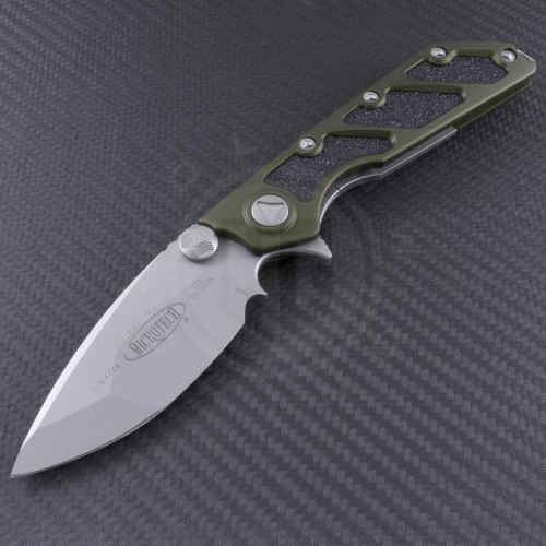 Microtech Knives OD Green DOC S/E Flipper Knife (3.875in Bead Blasted Plain ELMAX) 153-7OD - Front