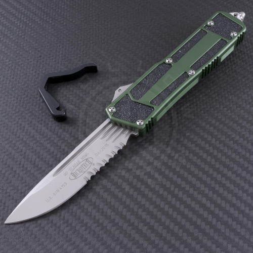 Microtech Knives OD Green Navy Scarab S/E Automatic OTF D/A Knife (3.44in Satin Plain ELMAX) 182-5OD - Front