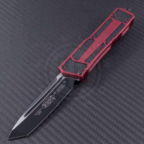 Microtech Knives Red Scarab T/E Automatic OTF D/A Knife (3.44in Color Coated Plain ELMAX) 179-1RD - Front