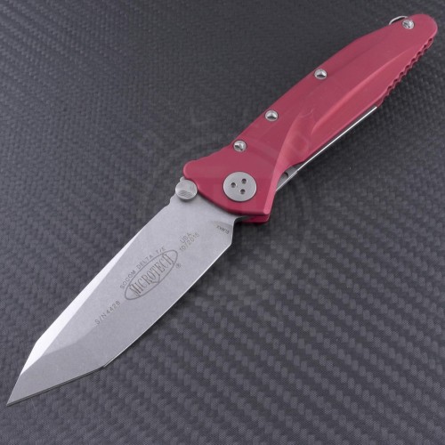 Microtech Knives Red Socom Delta T/E Folder Knife (4in Stonewashed Plain ELMAX) A163-10RD - Front