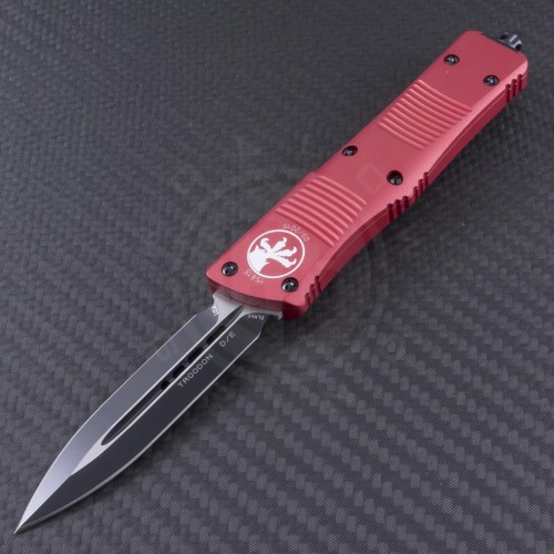 Microtech Knives Red Troodon D/E Automatic OTF D/A Knife (3.1in Black Plain ELMAX) 138-1RD - Front