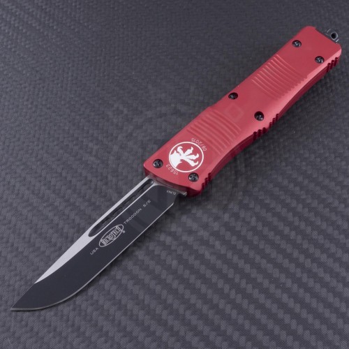 Microtech Knives Red Troodon S/E Automatic OTF D/A Knife (3.1in Black Plain ELMAX) 139-1RD - Front