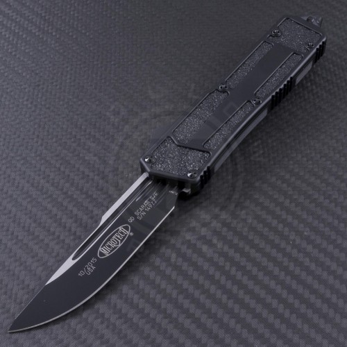 Microtech Knives Scarab S/E Automatic OTF D/A Knife (3.44in Black Plain ELMAX) 178-1T - Front