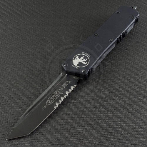 Microtech Knives Scarab T/E Automatic OTF D/A Knife (3.44in DLC Part Serr ELMAX) 177-2T - Front