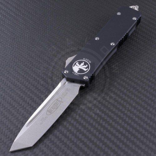Microtech Knives Scarab T/E Automatic OTF D/A Knife (3.44in Stonewashed Plain ELMAX) 177-10 - Front