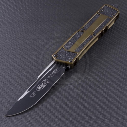 Microtech Knives Tan Scarab S/E Automatic OTF D/A Knife (3.44in Black Plain ELMAX) 178-1TA - Front