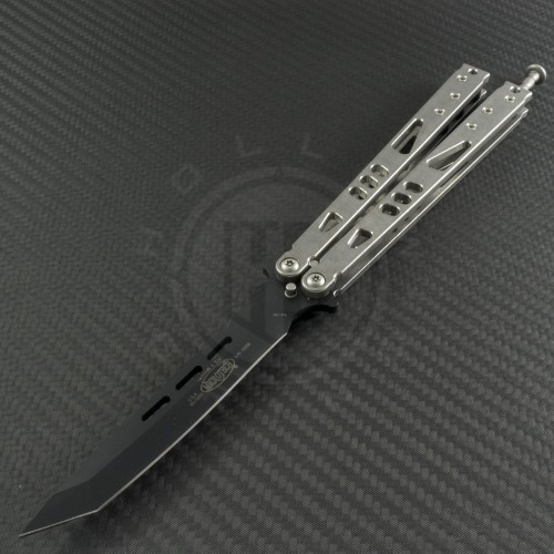 Microtech Knives Titanium Tachyon II T/E Butterfly Knife (4.5in Black Plain 154-CM) CMT-0001 - Front
