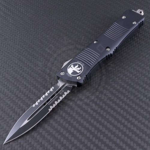 Microtech Knives Troodon D/E Automatic OTF D/A Knife (3.1in Black Part Serr ELMAX) 138-2 - Front