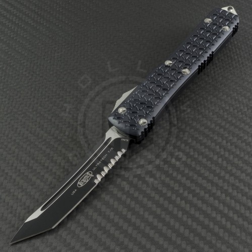 Microtech Knives Ultratech T/E Automatic OTF D/A Knife (3.44in Black Part Serr ELMAX) 123-2 - Front