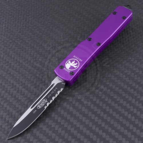 Microtech Knives Violet UTX-70 S/E Automatic OTF D/A Knife (2.41in Black Part Serr ELMAX) 148-2Vi - Front