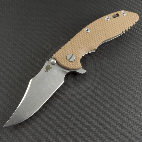 Rick Hinderer Coyote Clip Point Flipper Knife (3.5in Stonewashed Plain S35-VN) RH-XM1835-2 - Front