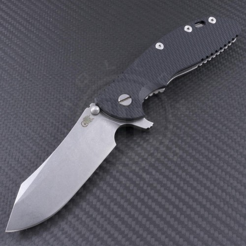 Rick Hinderer Skinner Flipper Knife (4in Stonewashed Plain S35-VN) RH-XM24-BK - Front