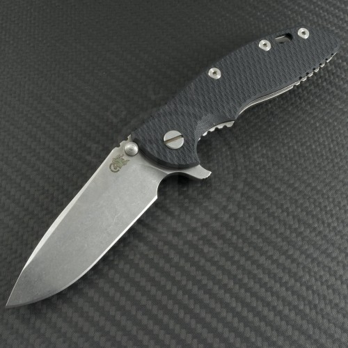 Rick Hinderer Spear Point Flipper Knife (3.5in Stonewashed Plain S35-VN) RH-XM1835-7 - Front