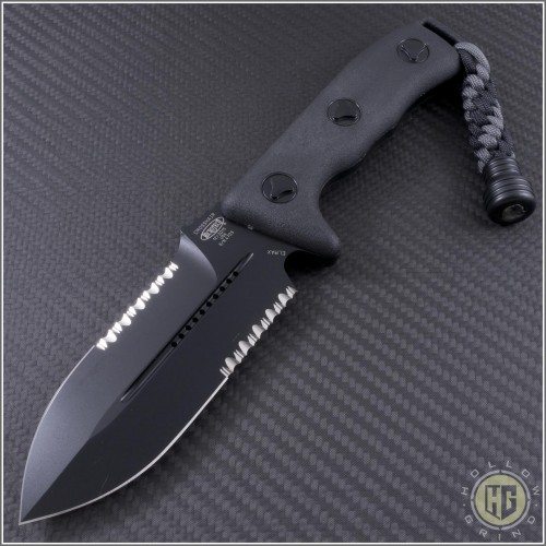 (#101-2BL) Microtech Crosshair D/E Black Partially Serrated - Front