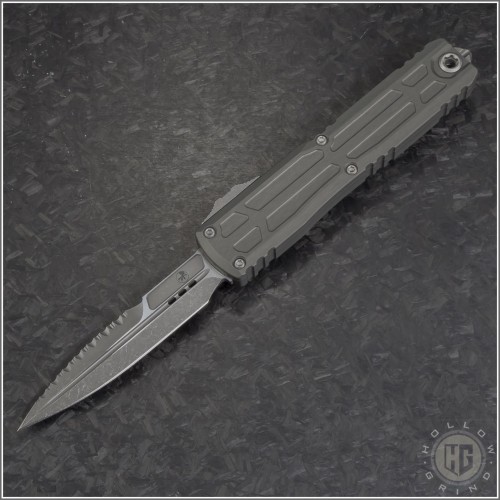 (#1120EX-12APNCS) Microtech Natural Clear Ultratech EX-ZBP Bayonet Apocalyptic Full Serrated - Front