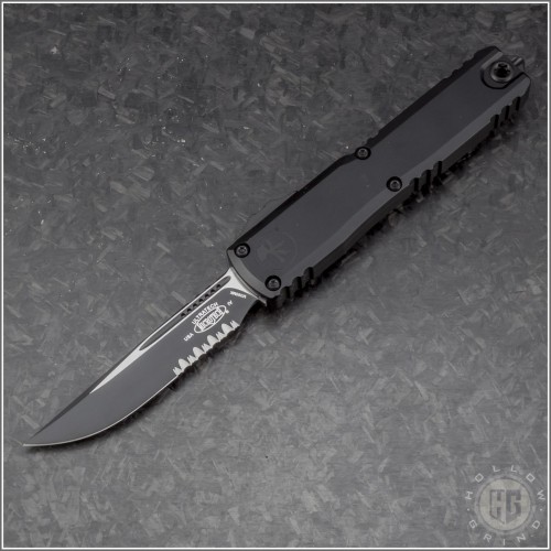 (#11214-2T) Microtech Ultratrech Gen IV S/E Black Part Serrated - Front
