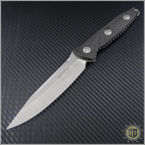 (#113-10CF) Microtech SOCOM Alpha S/E Stonewash Standard w/ Carbon Fiber Handles - Front