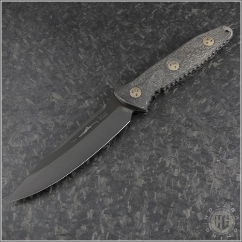 (#113-1DLCCFS) Microtech Socom Alpha S/E Black DLC Standard w/ Carbon Fiber Handles - Front